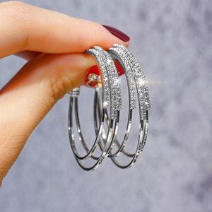 Rhinestone Triple Hoop Earrings